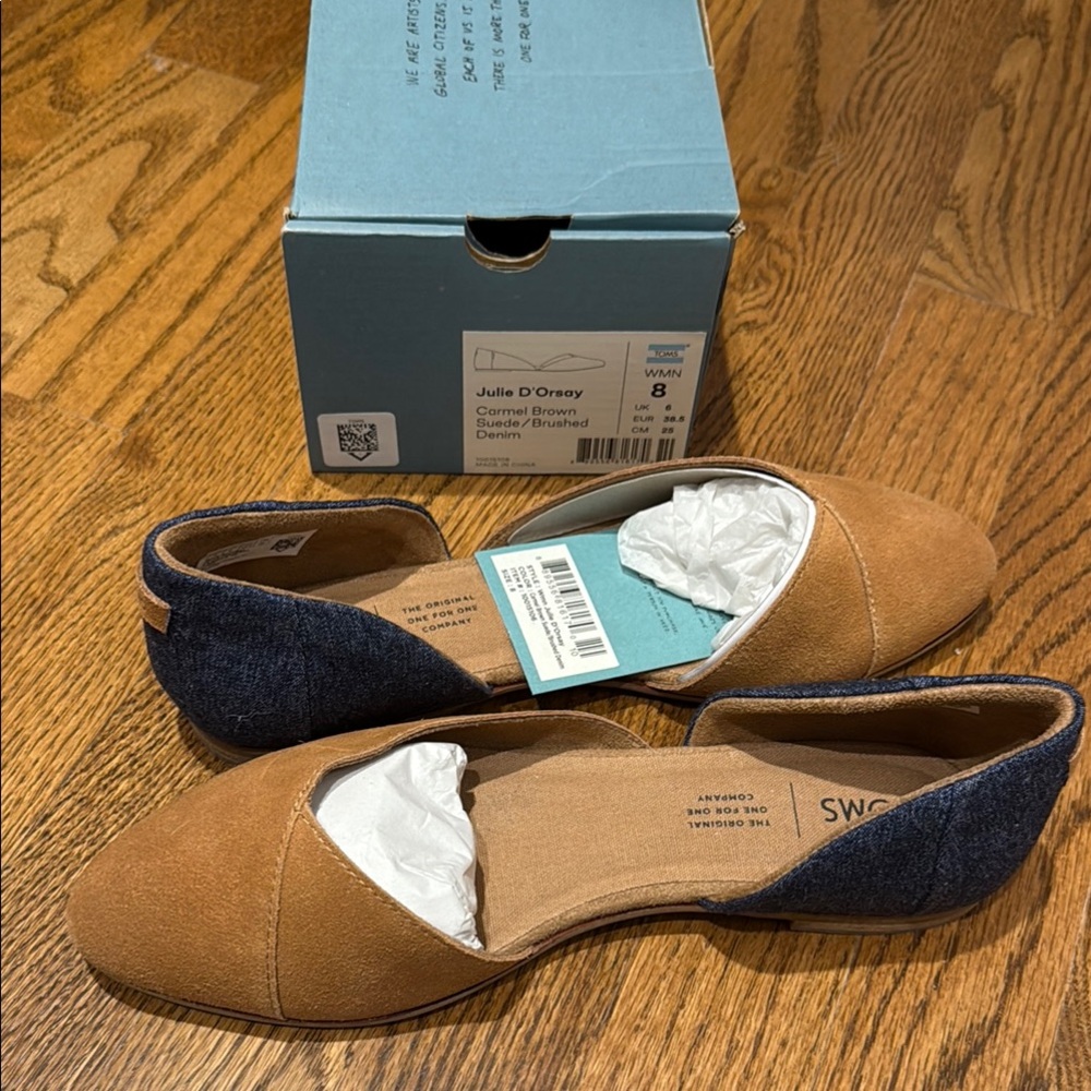 Toms Brown and Blue Suede Flats Versatile Loafers